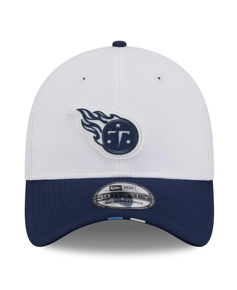 New Era Men's White/Navy Tennessee Titans 2025 Nfl Training Camp 39THIRTY Flex Hat
