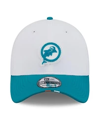 New Era Men's White/Aqua Miami Dolphins 2025 Nfl Training Camp Throwback Logo 39THIRTY Flex Hat