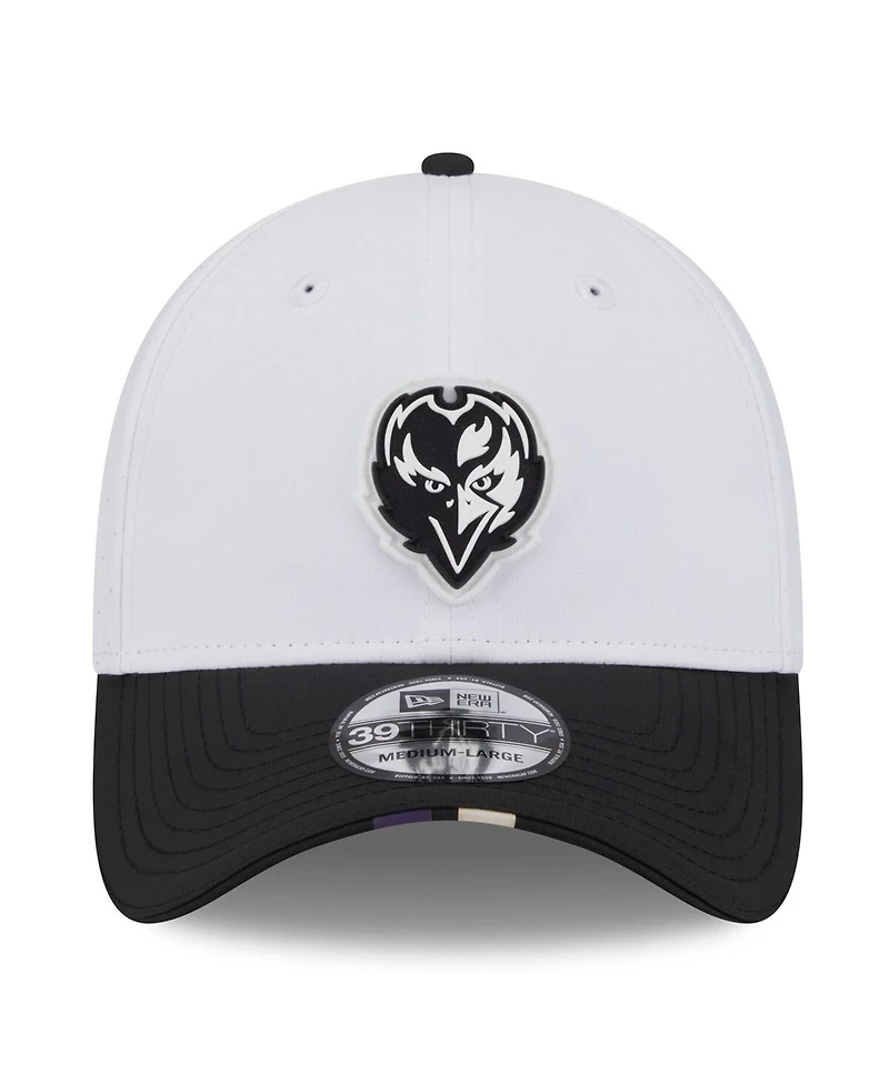 New Era Men's White/Black Baltimore Ravens 2025 Nfl Training Camp 39THIRTY Flex Hat