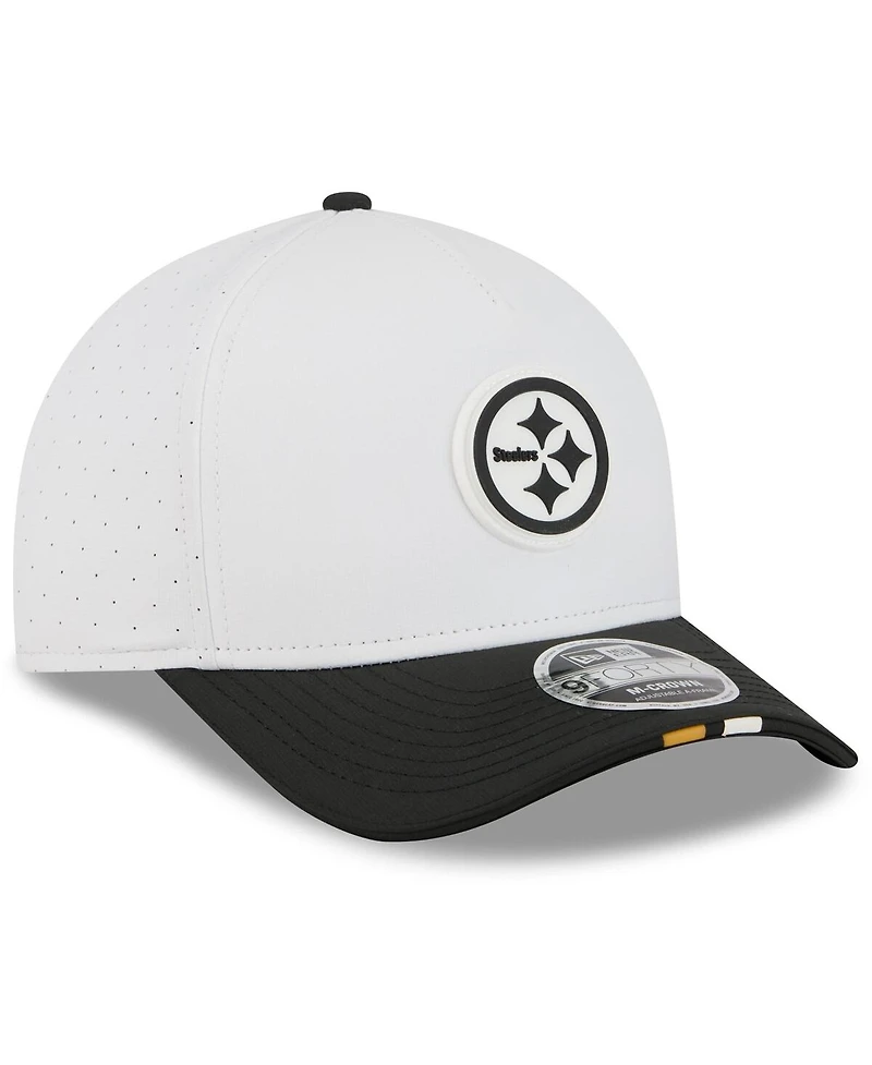 New Era Big Boys and Girls White/Black Pittsburgh Steelers 2025 Nfl Training Camp A-Frame 9FORTY Adjustable Hat