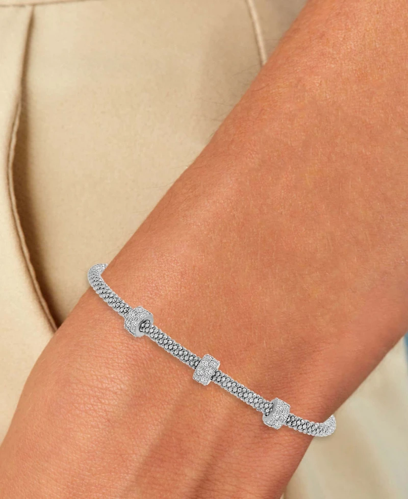 Rondelle Cubic Zirconia Mesh Bracelet Sterling Silver, 14k Gold Over Silver or