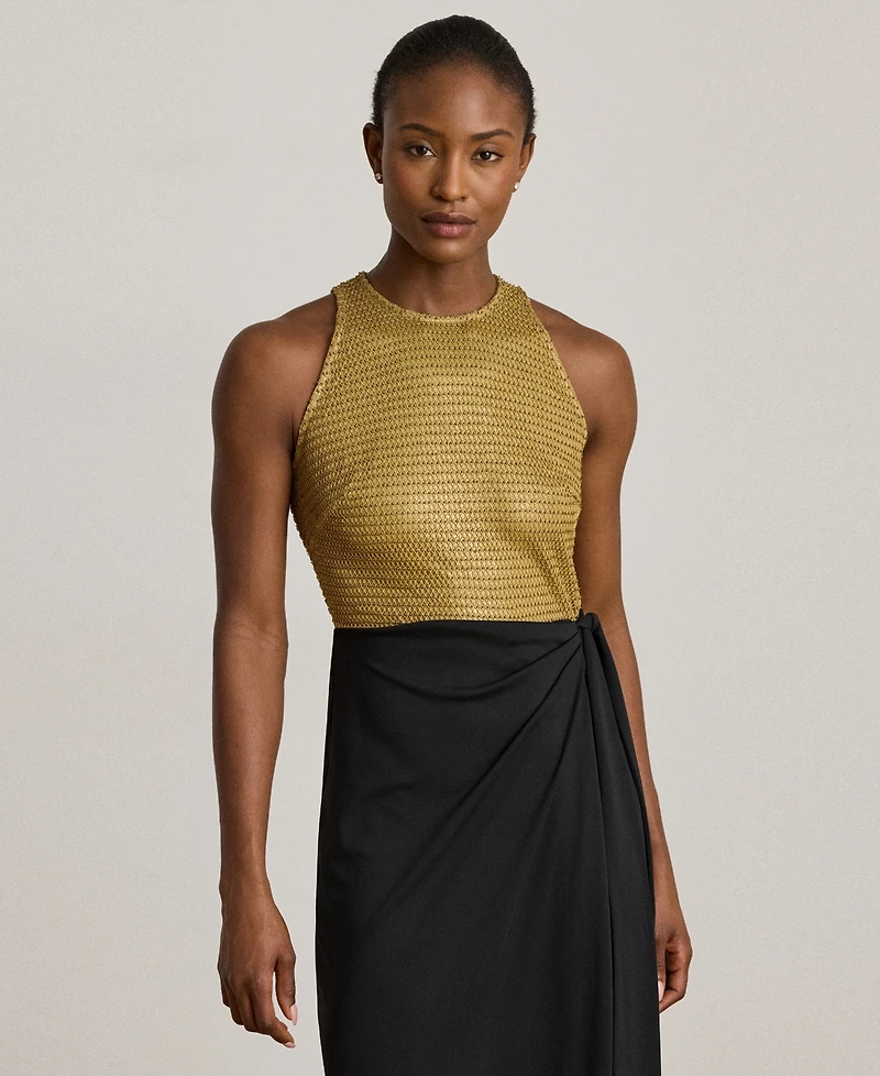 Lauren Ralph Women's Beaded Mesh & Jersey Tie-Front Gown
