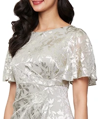 Sl Fashions Petite Short-Sleeve Metallic A-Line Gown