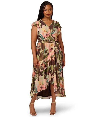 Adrianna Papell Plus Chiffon Printed High-Low Midi Dress