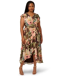 Adrianna Papell Plus Chiffon Printed High-Low Midi Dress