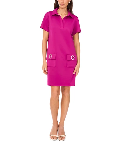 Msk Women's Collared Scuba Short-Sleeve Shift Dress