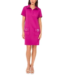 Msk Women's Collared Scuba Short-Sleeve Shift Dress