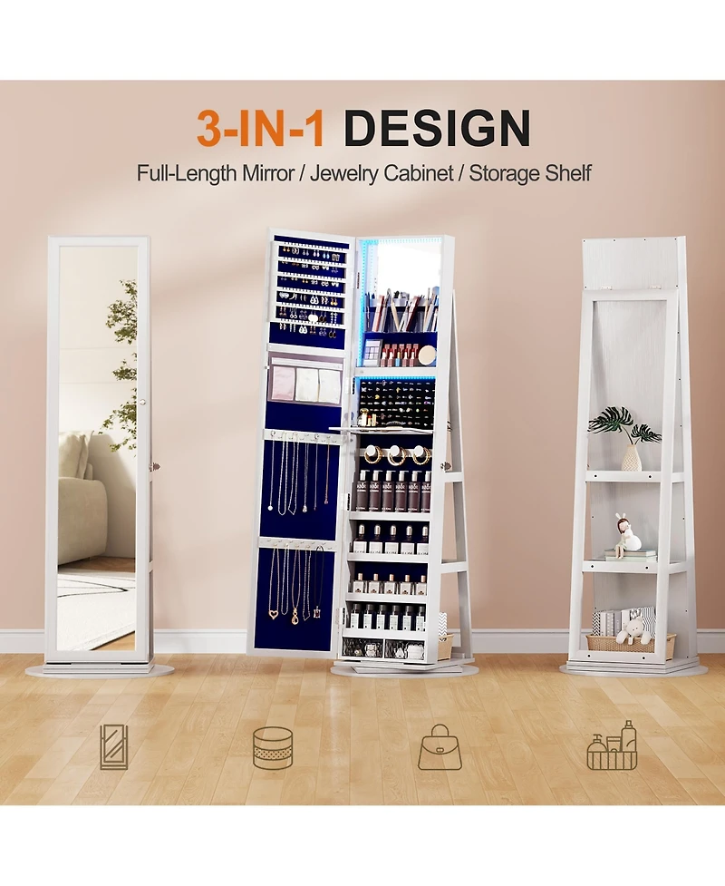 Vlsrka Led jewelry storage cabinet with back storage shelves and 360° rotation.