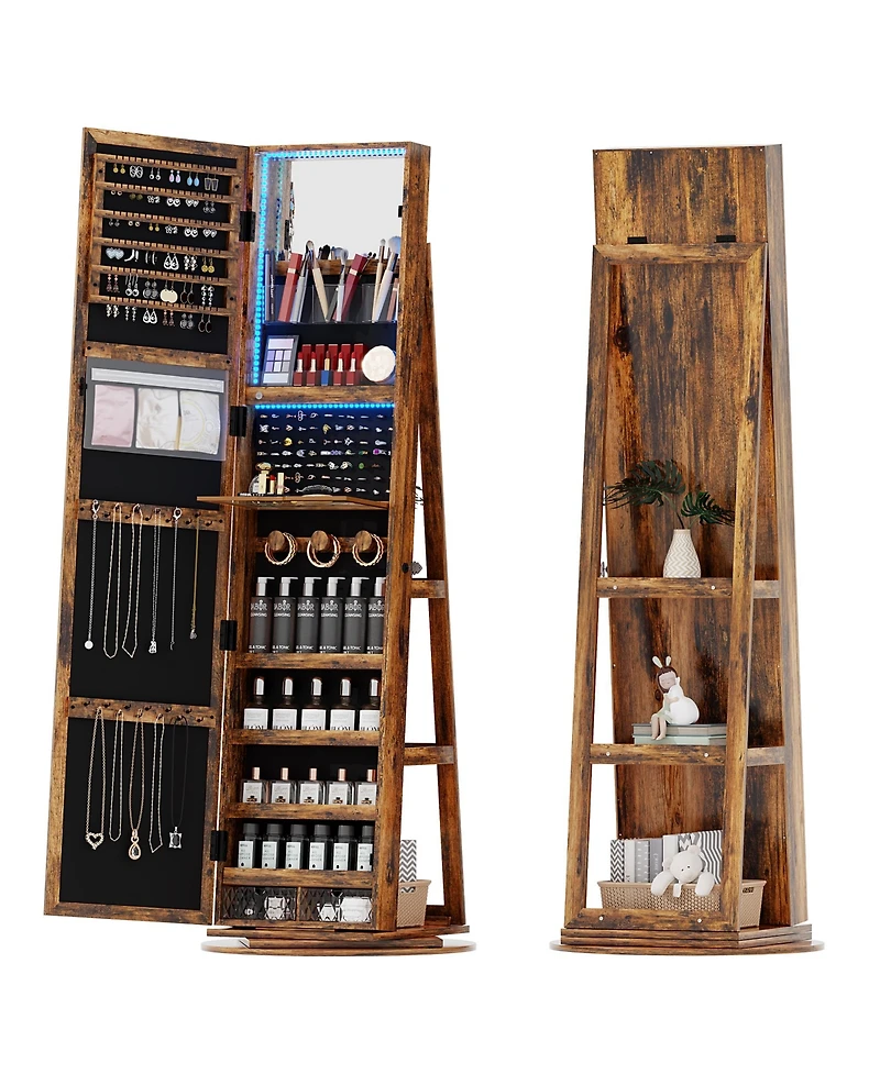 Vlsrka Led jewelry storage cabinet with back shelves and 360° rotation.