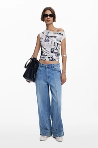 Desigual Women's Draped newspaper T-shirt