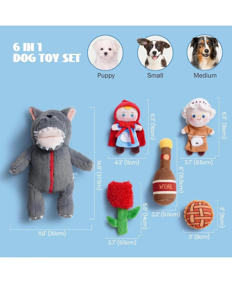 Nocciola 6 in 1 Little Red Riding Hood Plush Dog Toys, Fairy tale Puzzle Dog Toy