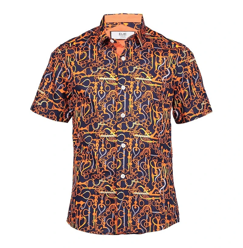 Elie Balleh Big Boys Navy Geometric Short Sleeve Button Down Shirt
