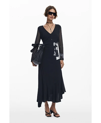 Desigual Women's Ruched newspaper dress