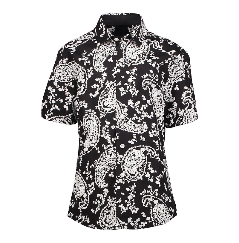 Elie Balleh Big Boys Black Paisley Short Sleeve Button Down Shirt