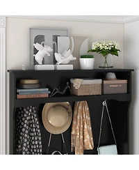 Grey multifunctional entrance coat rack, hall tree, with seats and hooks
