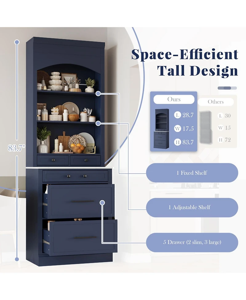 Streamdale Furniture Kitchen Pantry Cabinet Faux Marble Top