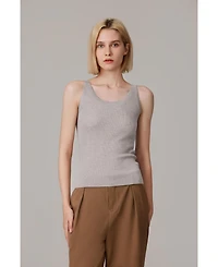 Jennie Liu Women's Scoop Neck Tank Top | 75% Merino Wool 25% Silk Ultra-Soft Layering Essential Natrual Moisture Wicking Sweater