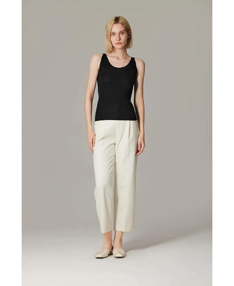 Jennie Liu Women's Scoop Neck Tank Top | 75% Merino Wool 25% Silk Ultra-Soft Layering Essential Natrual Moisture Wicking Sweater