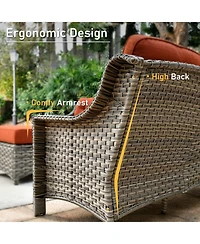 Xizzi 5 Piece Outdoor Rattan Patio Furniture Set with 3 Seat Sofa,Swivel Rocking Chairs,Solar Coffee Table,Wicker Sofa for Backyard and Porch