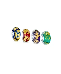 Bling Jewelry Set of 4 Murano Glass Charm Bead Blue Red Purple Green Gold Foil for European Bracelet