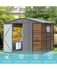 Mondawe 8x8FT Iron-Wood Outdoor Storage Tool Shed with Lockable Door and Windows