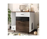32" Kitchen Cabinet Hidden with 2 Drawers and Door, Cat House End Table