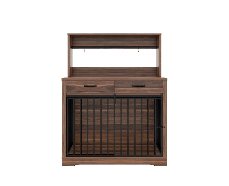 38" Wooden Kitchen Cabinet with 2 Storage Drawers and Shelves Dog Crate