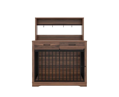 38" Wooden Kitchen Cabinet with 2 Storage Drawers and Shelves Dog Crate