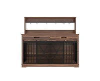 Casainc 55.1" kitchen Cabinet Dog Crate Cage Table with 2 Storage Drawers and Shelves