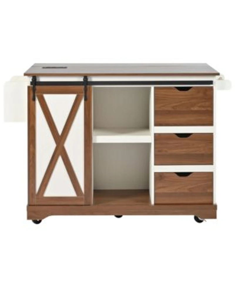 Casainc 48 X22 Rolling Kitchen Island With Drop Leaf Power Outlet Internal Rack 5 Side Racks 5 Wheels No Stools