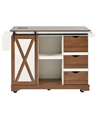 Casainc 48 X22 Rolling Kitchen Island With Drop Leaf Power Outlet Internal Rack 5 Side Racks 5 Wheels No Stools
