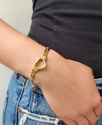 Adornia Tarnish Resistant Gold Flat Curb Chain Heart Bracelet