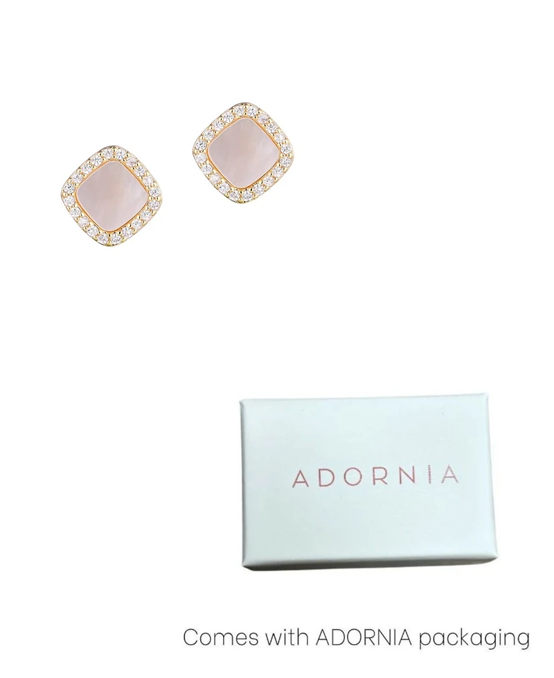 Adornia Gold Cushion-Shaped Mother of Pearl Halo Stud Earrings