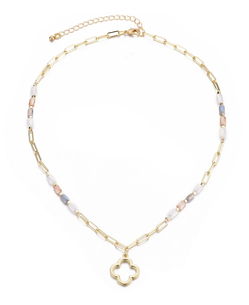 Adornia Mixed Bead and Chain Clover Outline Pendant Necklace