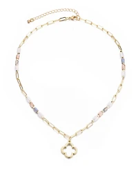 Adornia Mixed Bead and Chain Clover Outline Pendant Necklace