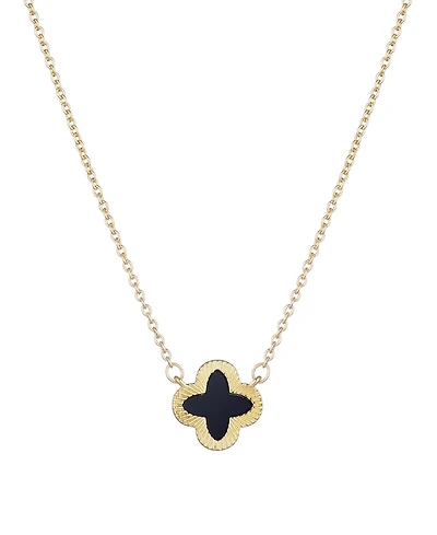 Adornia Gold Fluted Edge Black Clover Pendant Necklace