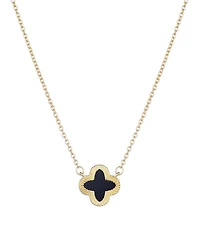 Adornia Gold Fluted Edge Black Clover Pendant Necklace