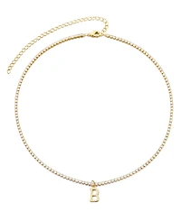 Adornia Gold Crystal Initial Charm Tennis Necklace
