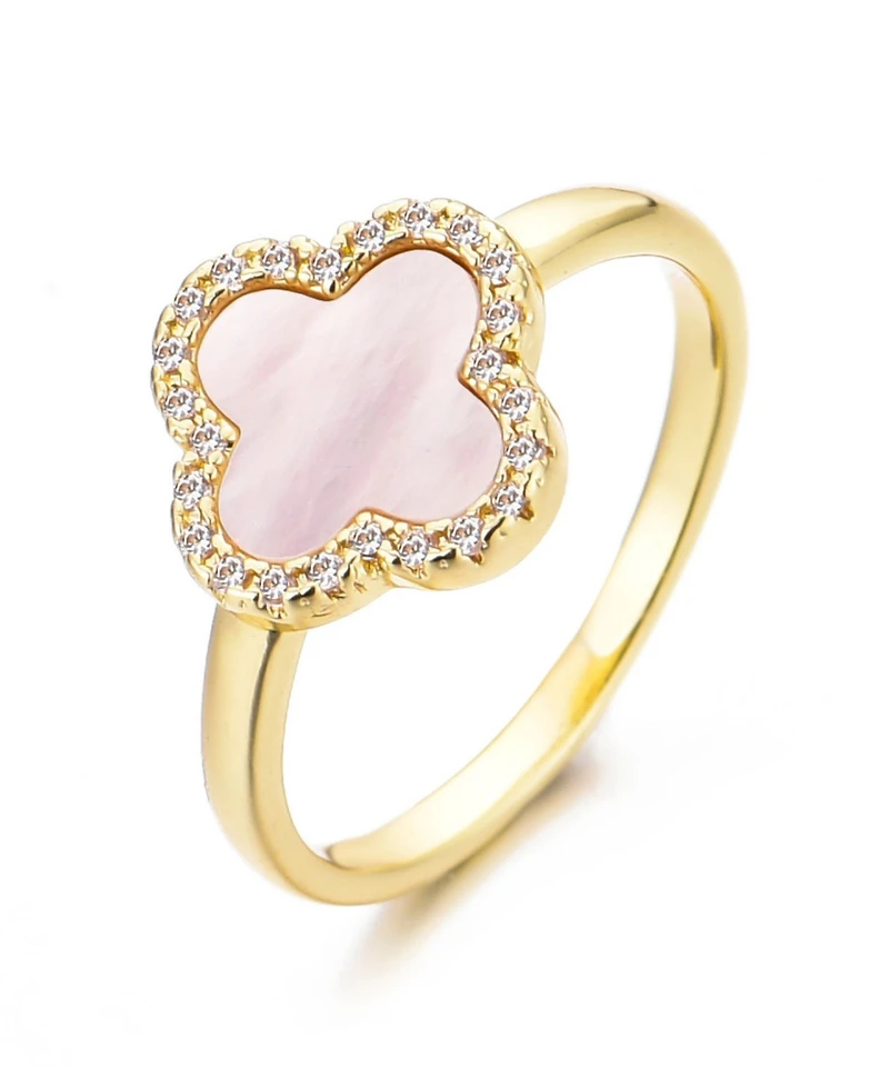 Adornia Gold Mother of Pearl Cubic Zirconia Halo Clover Ring