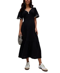 Raffya Women's Delilah V-Neck Front Tie Midi Dress