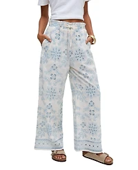 Raffya Women's Cherice Wide leg All Over Embroidered Trouser