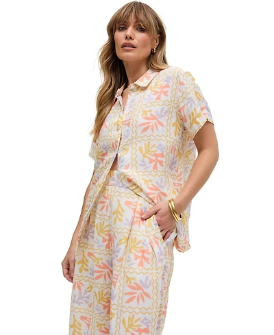 Raffya Women's Matisse Button Down Patchwork Floral Print Shirt