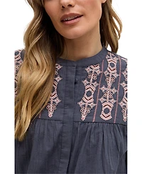 Raffya Women's Demi Embroidered Ballon Sleeve Shirt