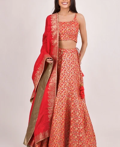Raas Women's Red Banarasi Jacquard Lehenga Choli