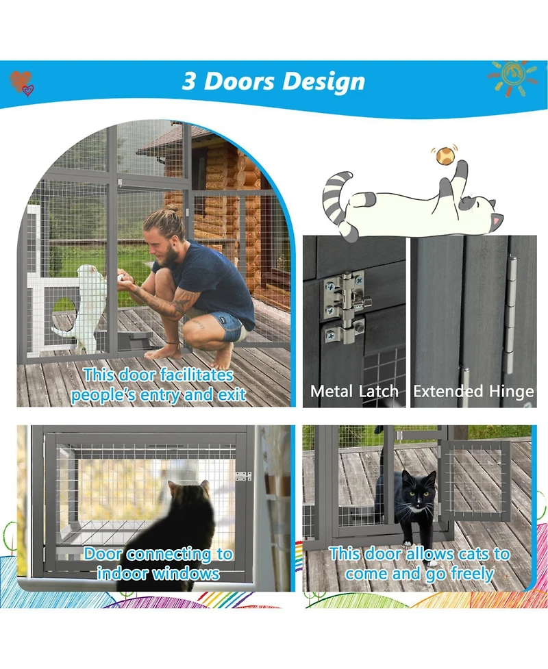 Streamdale Furniture Outdoor Wooden Cat Catio - Large Grey