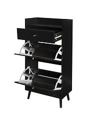 Boyel Living Freestanding Modern Shoe Storage Cabinet 3 Metal Rattan Door Shoe Rack Shoe Cabinet with 3 Flip Drawers for Entryway Living Room, Black