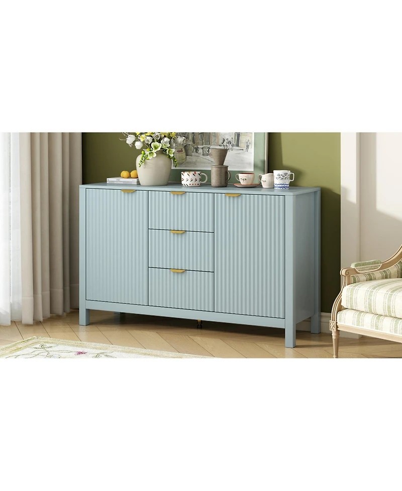 Streamdale Furniture Wave Design Sideboard - Adjustable Shelves Drawers Soft-Close Doors