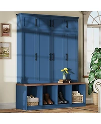 Streamdale Furniture Farmhouse Hall Tree Bench with Hidden Hooks & Shoe Cabinet