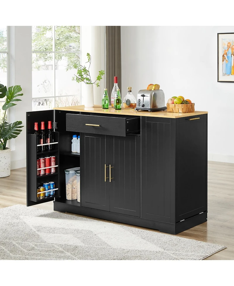 Streamdale Furniture Kitchen Island w/ Drawers & Trash Storage - Black