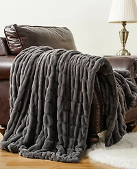 Battilo Luxurious Reversible Rabbit Faux Fur Throw, 50" x 60"
